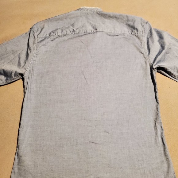 Scotch & Soda Small Long Sleeve Button-down Cotton Blue Frayed Banded Collar - Picture 3 of 9